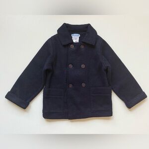 Jacadi Kids Unisex Navy Fleece Pea Coat with Red Accents - Size 36M
